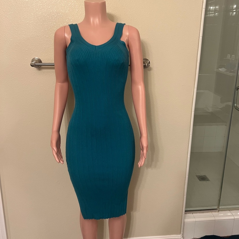 Teal Sleeveless Ribbed Dress. Size XS.